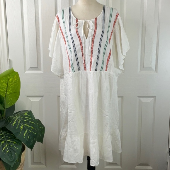 Women's Kimono Short Sleeve Embroidered A-Line Dress Knox Rose White Size 3X - Picture 3 of 15